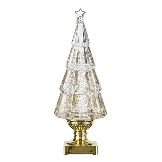 Raz 2022 Holiday Water Lanterns 13.75" Lighted Tree w/ Gold Swirling Glitter