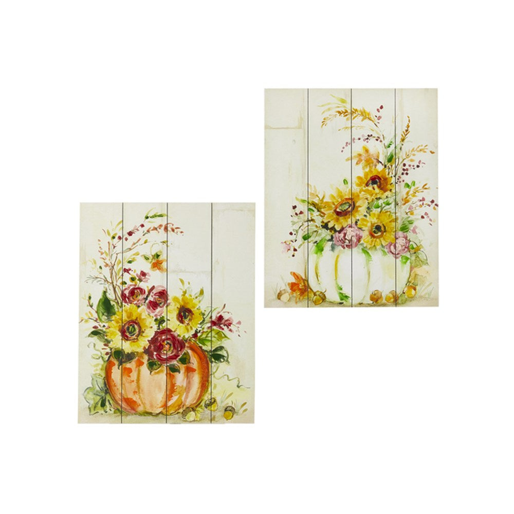 Raz Imports 2021 18-inch Pumpkin Bouquet Wall Art, Assortment of 2