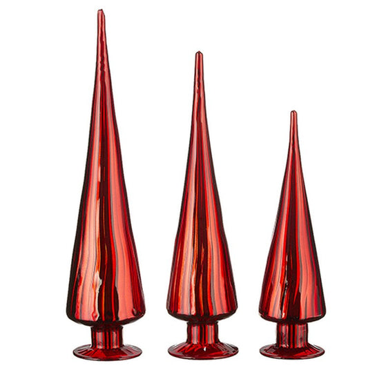 Raz 2022 Making Spirits Bright 17.75" Red Ribbed Mercury Glass Tree, 3 Set