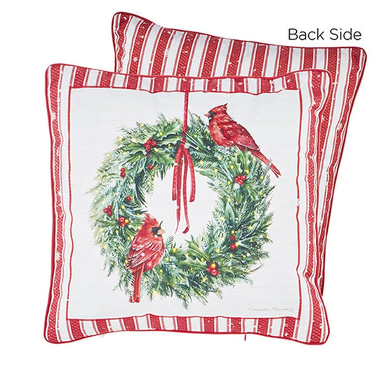 Raz Imports 2022 Countryside Christmas 18" Cardinal Wreath Lighted Pillow