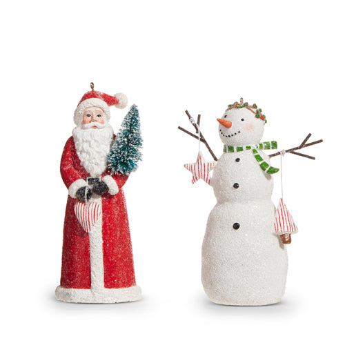 Raz Imports 2023 Heartfelt Holiday 5" Santa And Snowman Ornament, Asst of 2