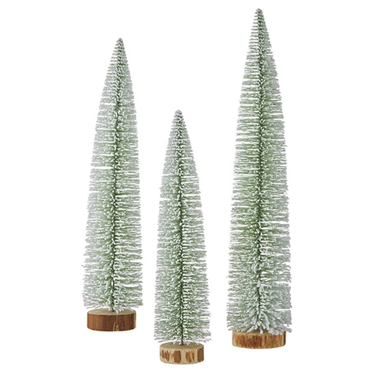 Raz Imports 2022 Winter Cottage 22" Thin Snowy Bottle Brush Tree, Set of 3