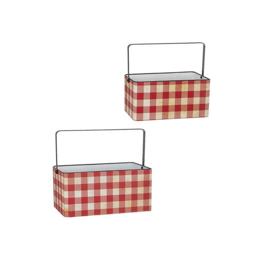Raz Imports 2021 Go 16-inch Red and White Buffalo Plaid Container, Set of 2