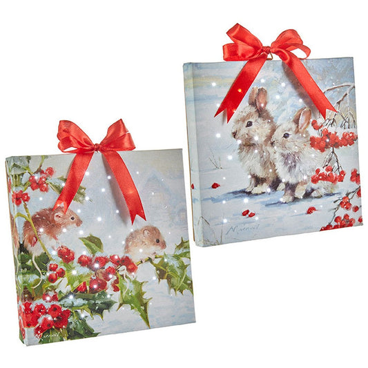 Raz Imports 6" Bunny And Mouse Lighted Print Ornament, Easel Back, 2 Assorted