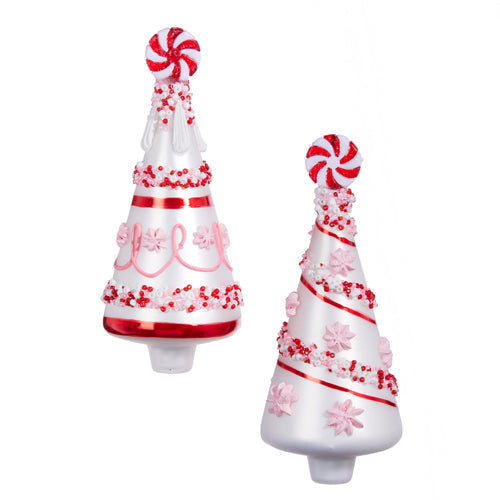 Raz Imports 2023 Jingle & Cocoa 6" Beaded Peppermint Tree Ornament, Asst of 2