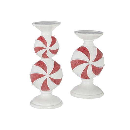 Raz Imports 2021 Peppermint Parlor 11.25-inch Peppermint Candle Holder, Set of 2