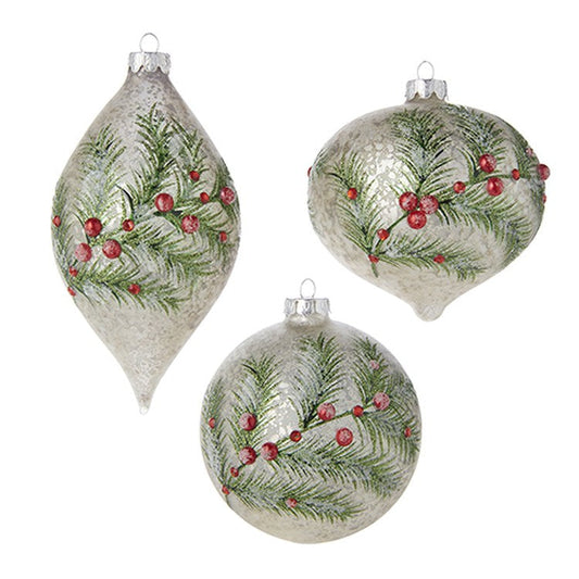 Raz Imports 2022 Making Spirits Bright 4" Pine And Berry Ornament, Asst Of 3