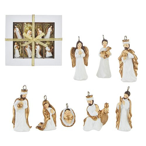 Raz Imports Celebrate The Season 2" Box of 8 White And Gold Nativity Ornaments