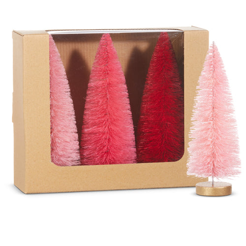 Raz Imports 2023 Charming Holiday 8" Box of 3 Pink Bottle Brush Trees