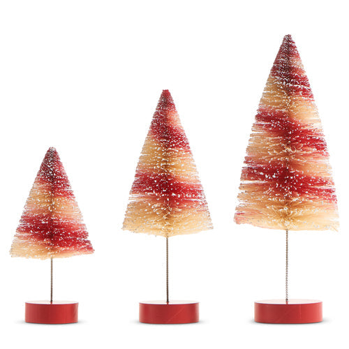 Raz 2023 Jingle & Cocoa 15" Peppermint Swirl Bottle Brush Trees, Set of 3