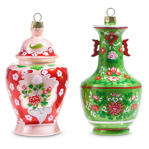 Raz Imports 2023 Charming Holiday 5" Chinoiserie Jar Ornament, Asst of 2