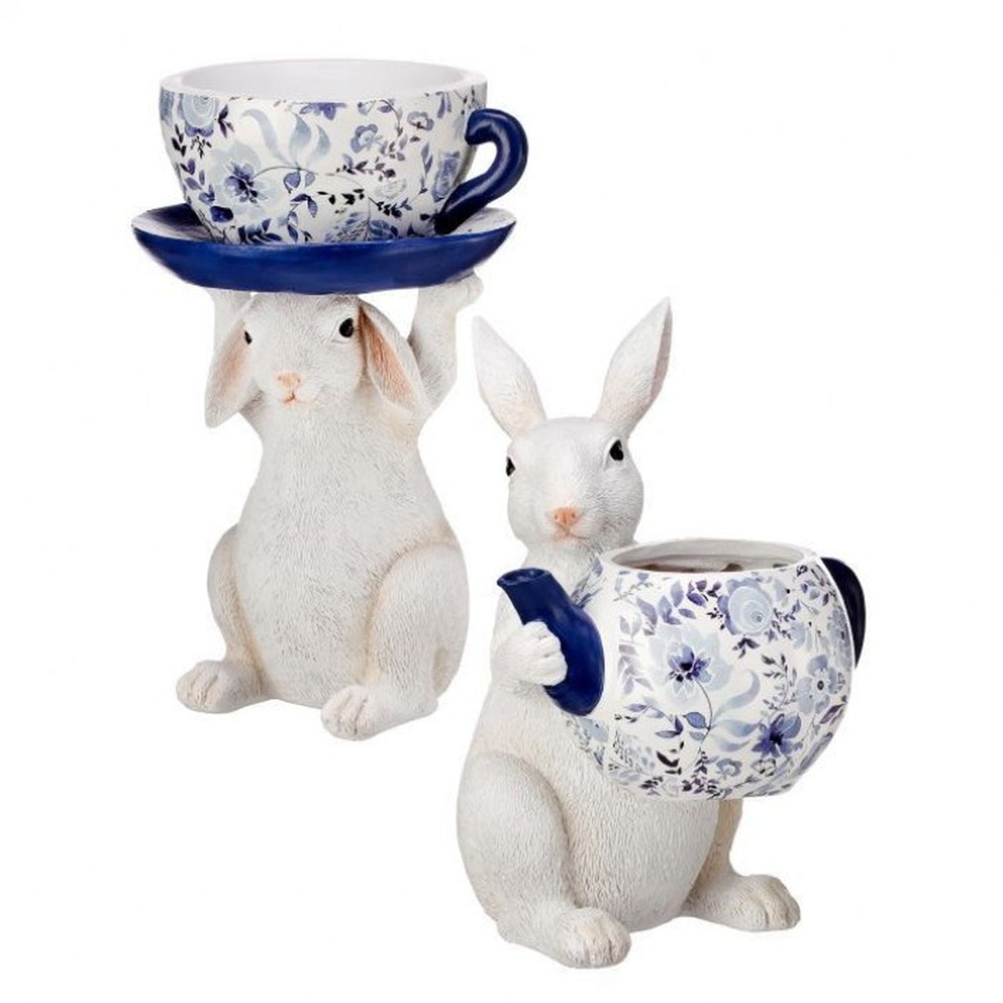 Resin Bunny with Teapot and Cup 8.75-9.25", Set of 2, Assortment