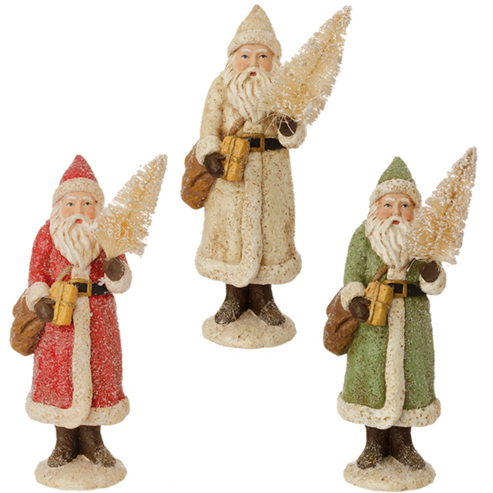 Raz Imports 2020 8.5-Inch Glittered Santa Figurine, Assortment of 3