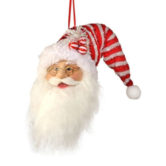 Regency International 9"Fabric Stripes Santa Head Ornament