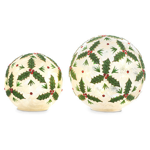 Raz Imports 2023 Classic Carols 8" Holly Leaf Lighted Balls, Set of 2