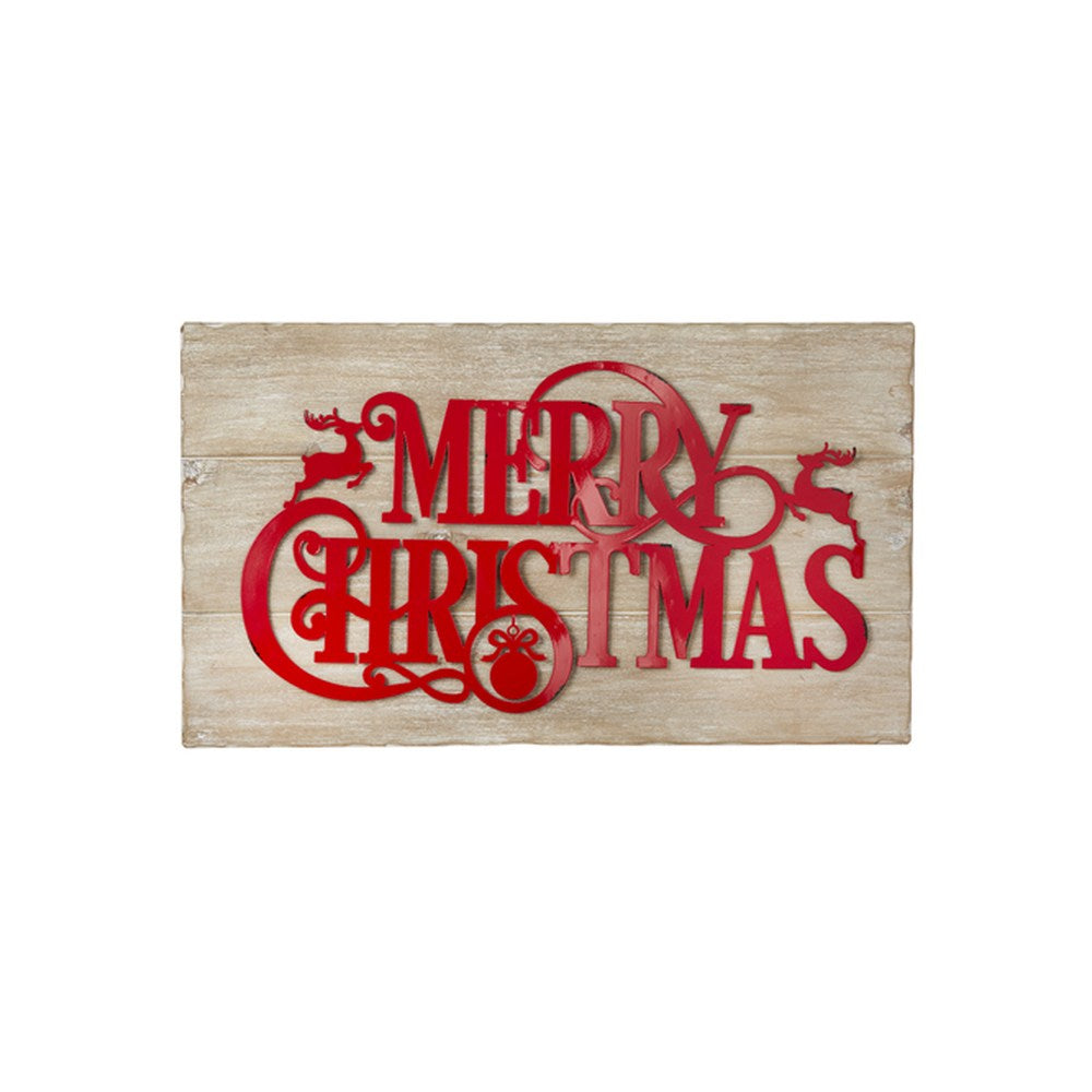 Raz Imports 2021 27.5-inch Merry Christmas Metal Cut Out On Wood Sign