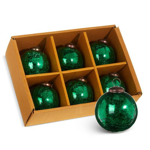 Raz Imports 2023 Classic Carols of 6 Green Crackle Ball Ornaments