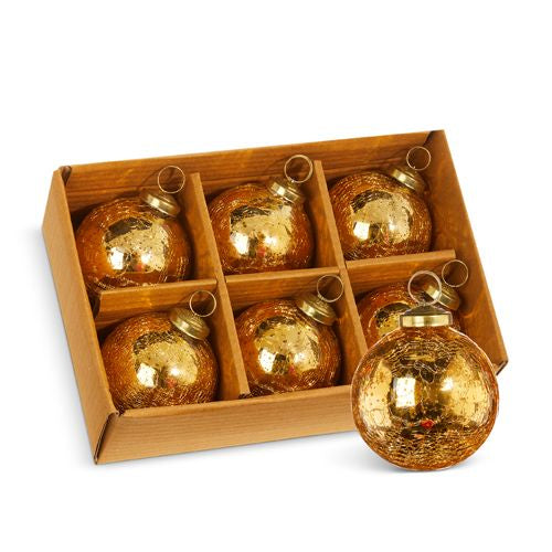 Raz Imports 2023 Classic Carols Box of 6 Gold Crackle Ball Ornaments