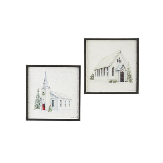 Raz Imports 2021 12-inch Church Textured Paper Framed Wall Art Assortment of 2