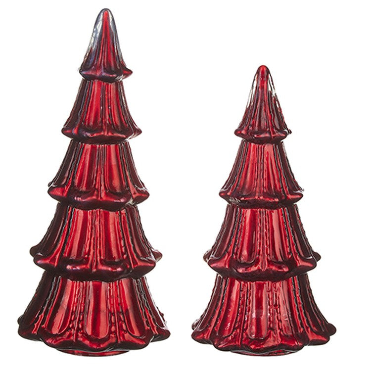 Raz Imports 2022 Making Spirits Bright 13.75" Red Mercury Glass Tree, Set of 2