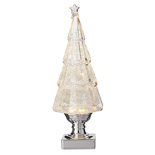 Raz 2022 Holiday Water Lanterns 13.75" Lighted Tree With Silver Swirling Glitter