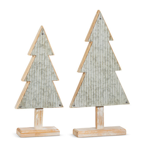 Raz Imports 2023 Natural Noel 16.25" Ribbed Metal And Wood Trees, Set of 2