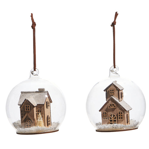 Raz Imports 2023 All Is Calm 4" House And Chapel In Globe Ornament, Asst of 2