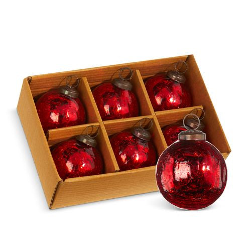 Raz Imports 2023 Classic Carols Box of 6 Red Crackle Ball Ornaments