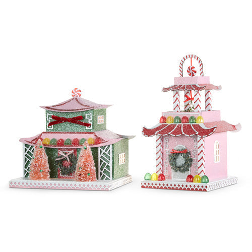 Raz Imports 2023 Charming Holiday 10" Lighted Pagoda, Asst of 2