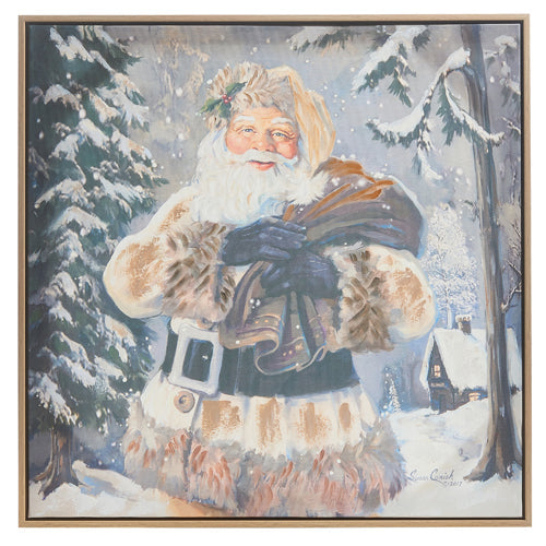 Raz 2023 Natural Noel 23.5" Woodland Santa Textured Framed Canvas Wall Art