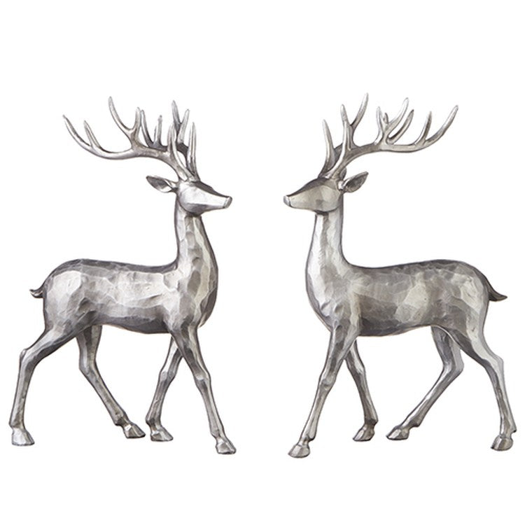 Raz Imports 2022 Cozy Christmas 14.5" Silver Leaf Deer, Asst Of 2