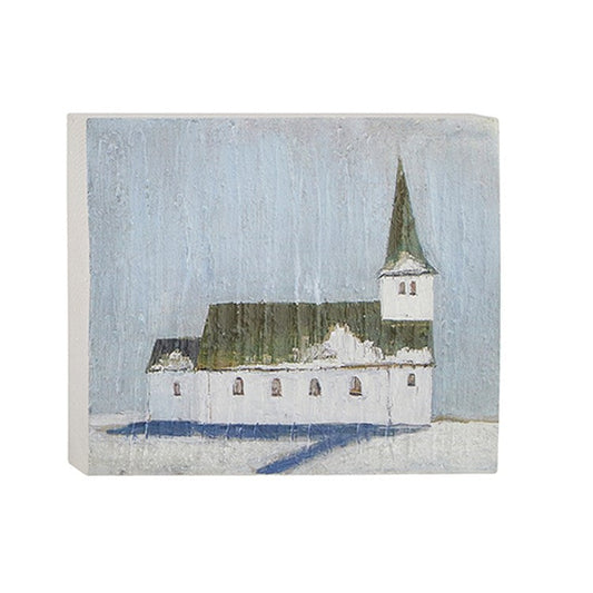 Raz Imports 2022 Cozy Christmas 10" Black And White Church Block Wall Art