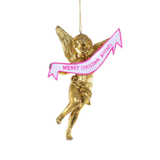 PRESALE: Merry Christmas B!tches Gold Angel Ornament 6.25"