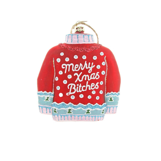 Red "Merry Xmas B!tches" Sweater Ornament 4.5"