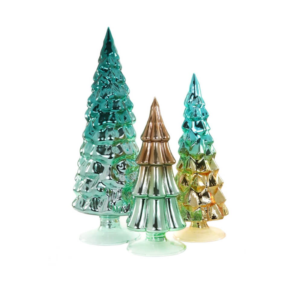 Multi Color Green / Teal Hue Trees (Set of 3)