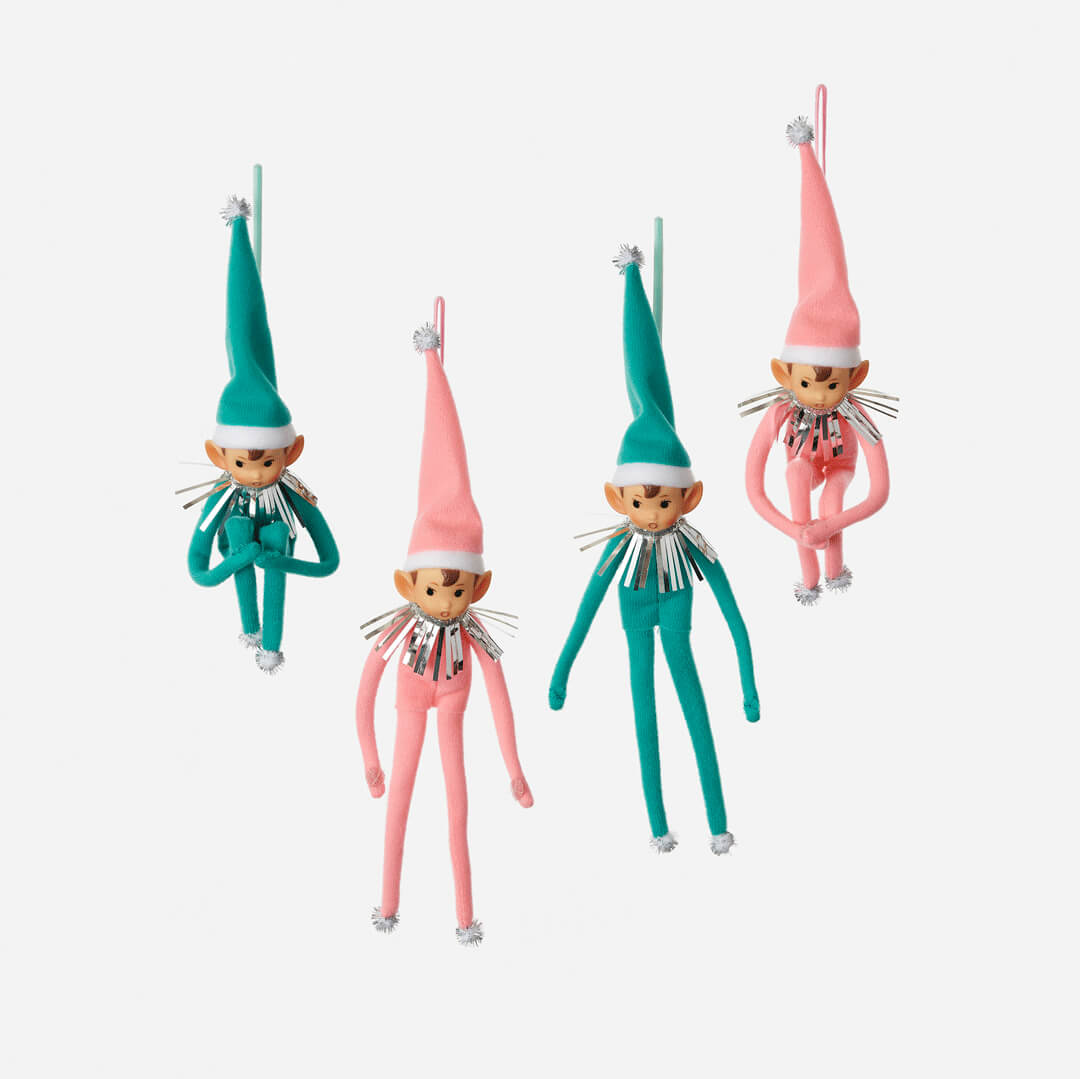 Felt Elf Ornament in Pink / Teal 11"