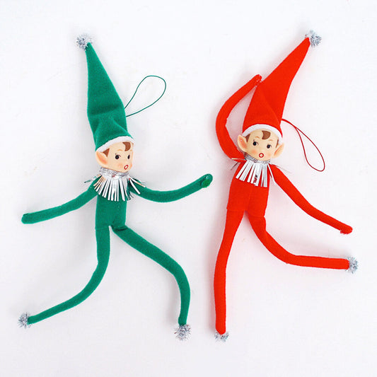 Retro Felt Elf Ornament in Red / Green 11"