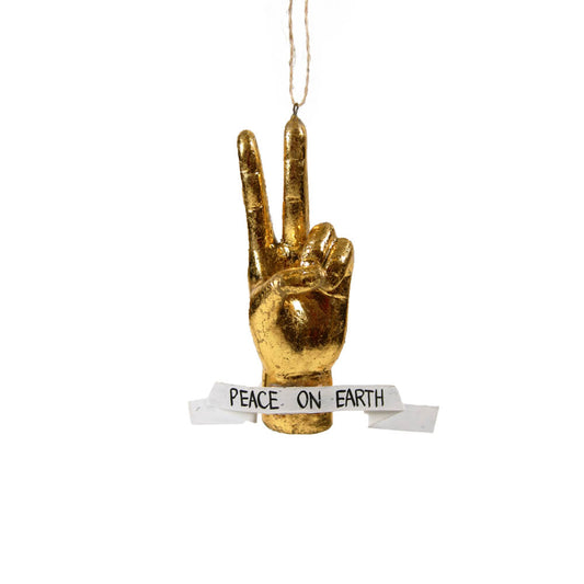 Peace On Earth Gold Hand Ornament 4.25"