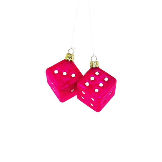 PRESALE: Fuzzy Pink Dice Ornament 2"