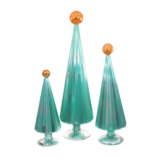 Pleated Glass Trees in Mint / Copper Orange (Set of 3)