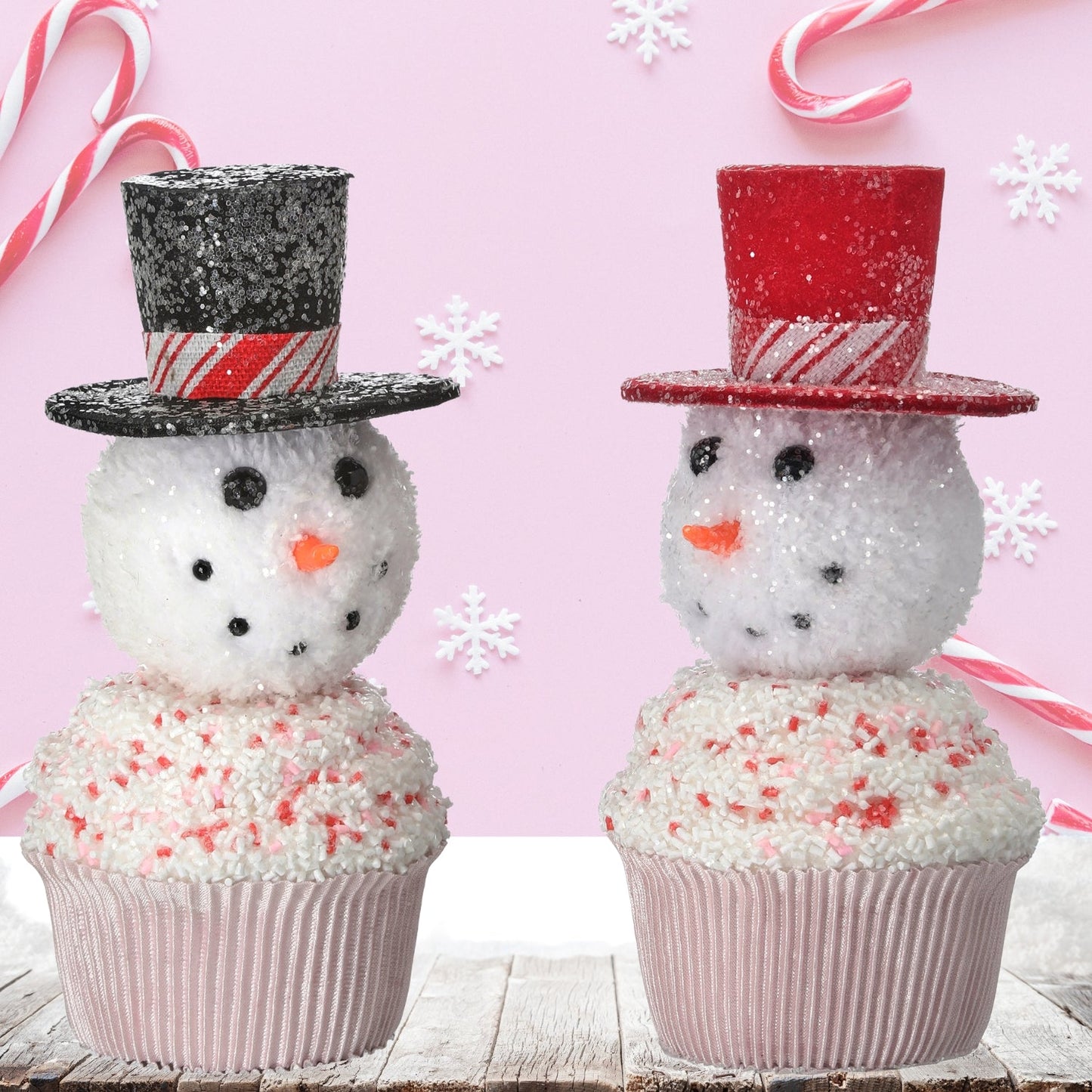 Santa's Sweet Shoppe Collection 8" Sweets Snowman Sprinkles Cupcake Set of 2