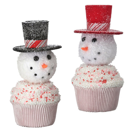 Santa's Sweet Shoppe Collection 8" Sweets Snowman Sprinkles Cupcake Set of 2