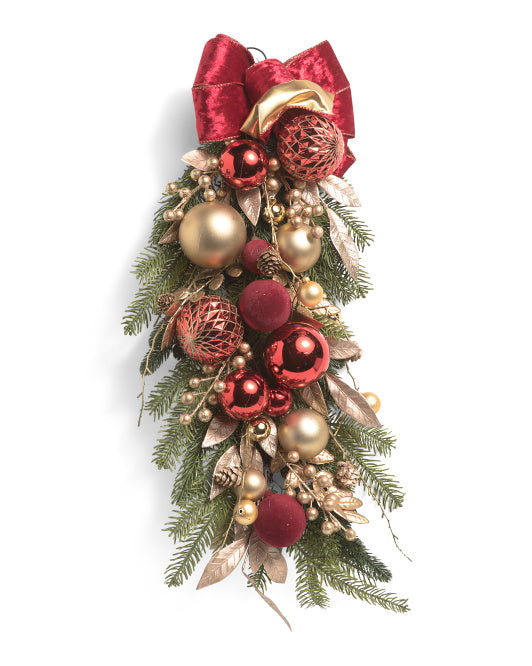 Royal Court Collection -  32" Real Touch Faux Pine Swag With Ornaments