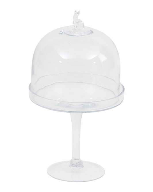 14" Glass Pedestal with Bunny Dome