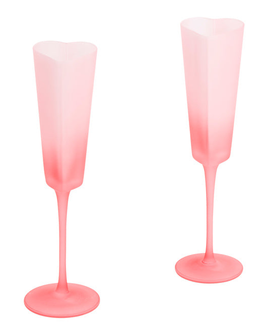 Valentine's Day - 9.75" Frosted Ombre Heart Flute Glasses - SET OF 2