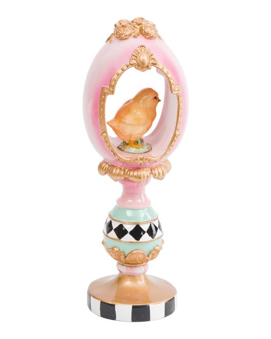 12" Resin Pink Egg on Pedestal Gold